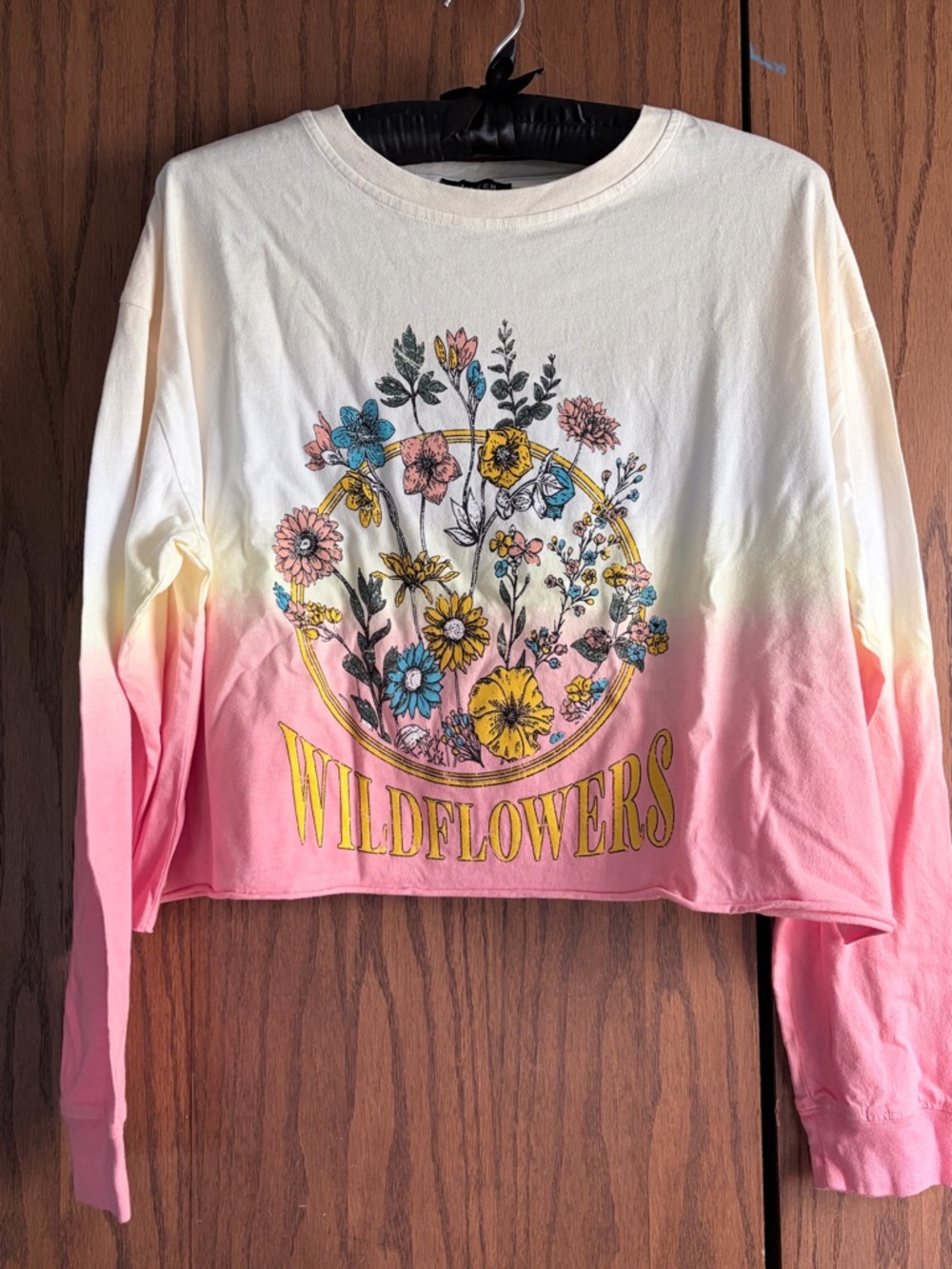 Wildflowers Ombre Crop Long-Sleeve Top - Pink Cream